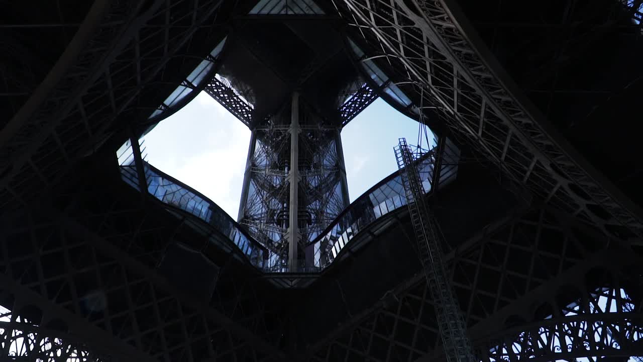 View Underneath The Base Platform Of Eiffel Tower During Renovation In Paris, France