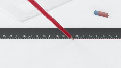 red pencil draws a line along the ruler