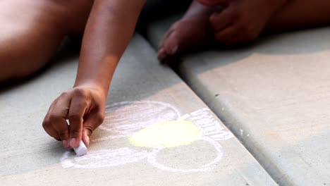 as the chalk drawing comes to life, it becomes a moment frozen in time