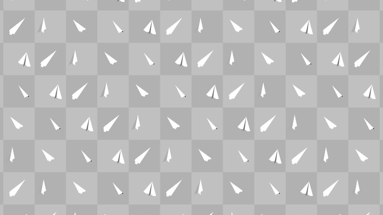 손으로 만든 종이 비행기 컬렉션: 회색 바탕에 흐르는  종이 비행기의 루프 애니메이션, 비즈니스 연결 개념, 오리가미 비행기 비행.