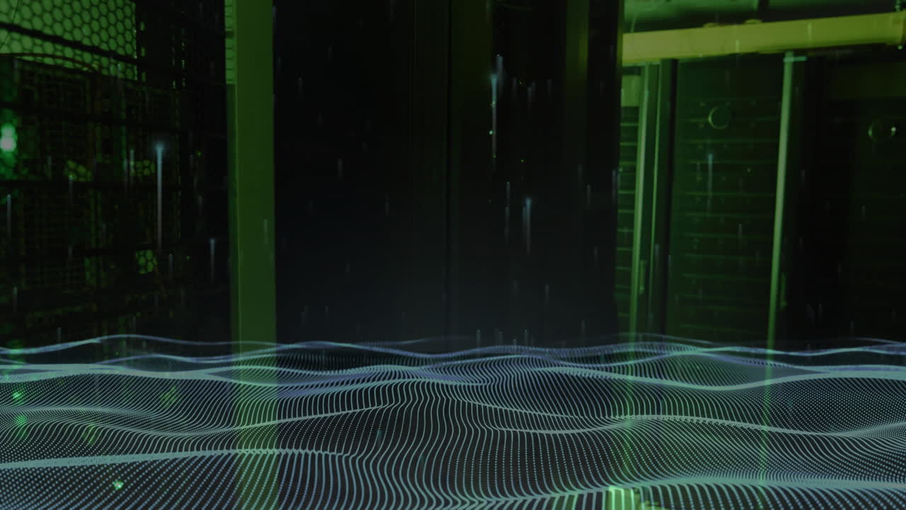 Animation of ai data processing and mesh over computer server