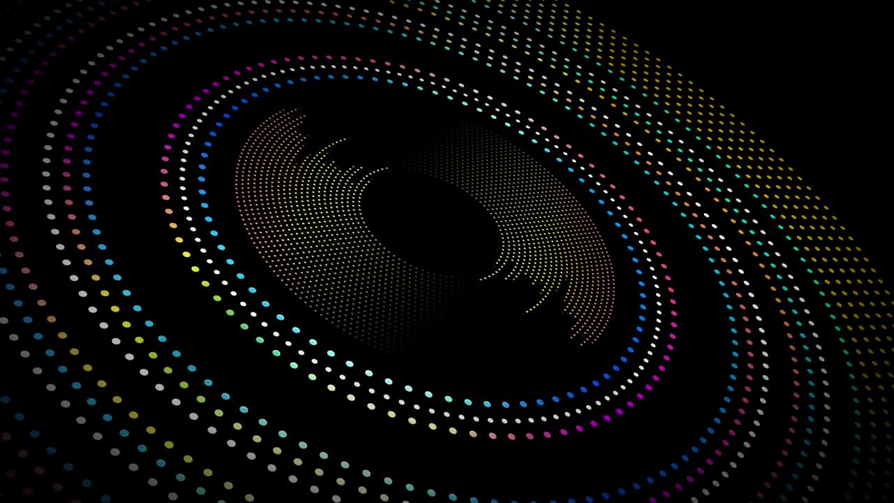 Dotted frame of multi-colored circles on a black background in 4k video.