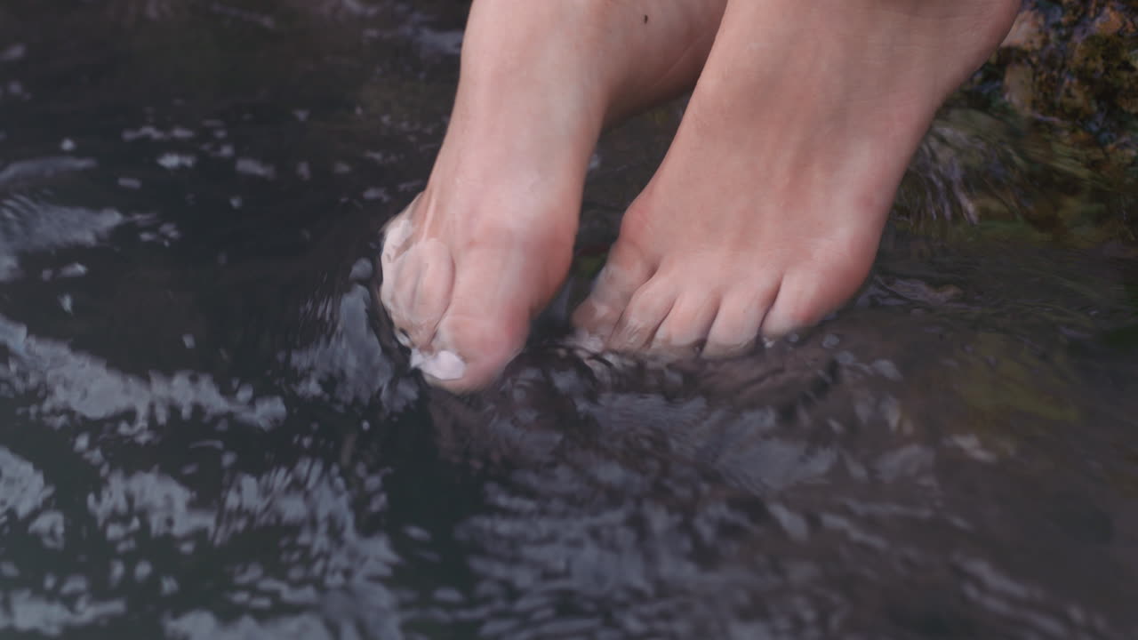 Feet, beach water and travel woman with pedicure