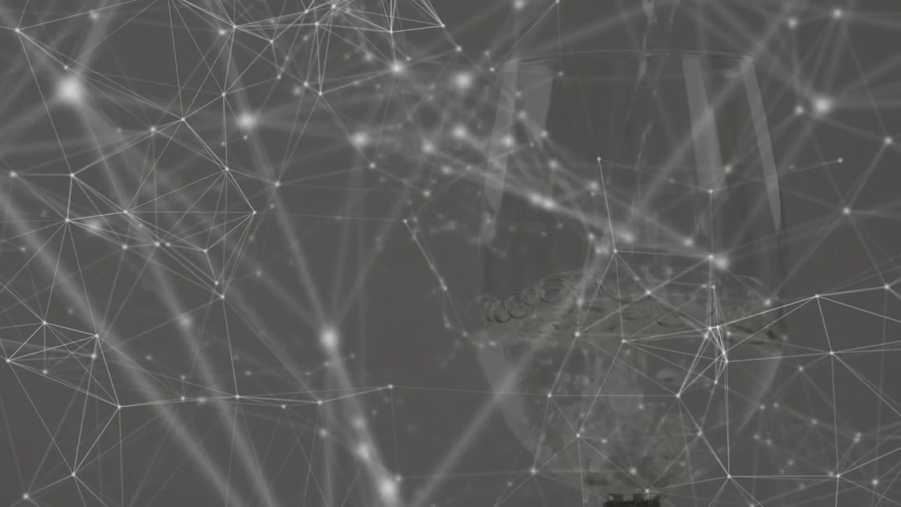 New nodes forming dynamic 3D mesh around bottle outline, pulsing then fading to reveal subtle form