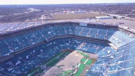 aerial over the abandoned and incredibly spooky pontiac silverdome football stadium near detroit michigan 3