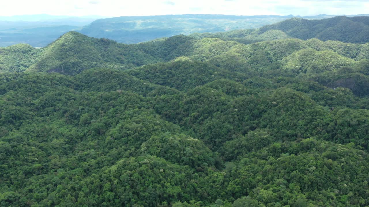 avión no tripulado sobre la jungla en una isla en filipinas con la isla en la distancia filipinas