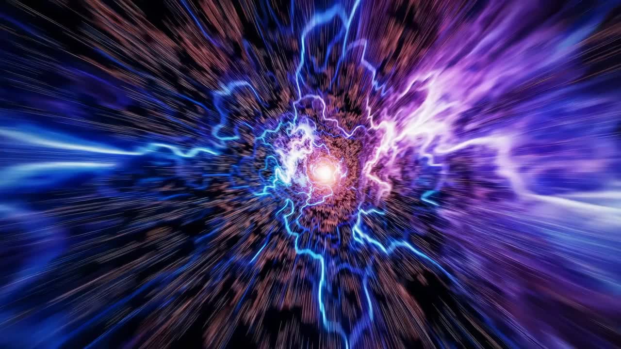 Dynamic video concept of a cosmic explosion with electric blue energy beams