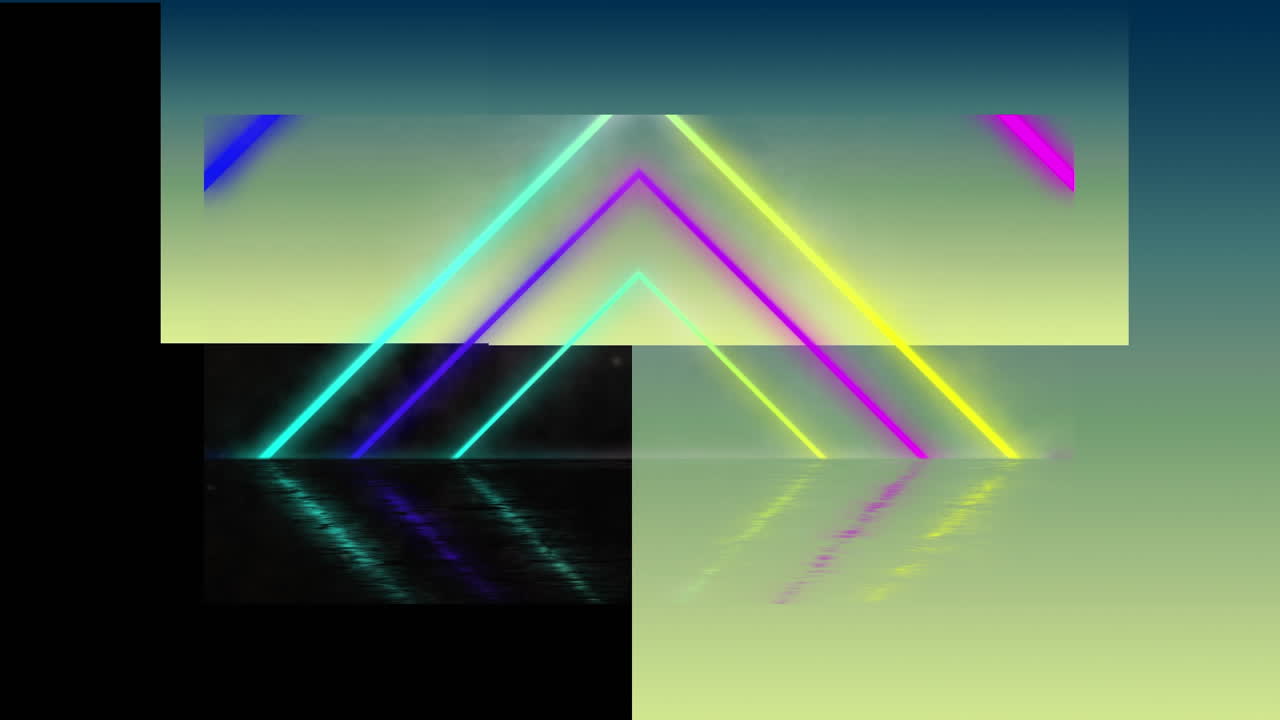 Animatie van neon driehoeken en explosie op groene achtergrond