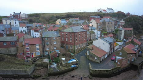 staithes village before sunrise panning right to left