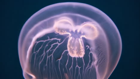 close-up of a translucent jellyfish in dark water