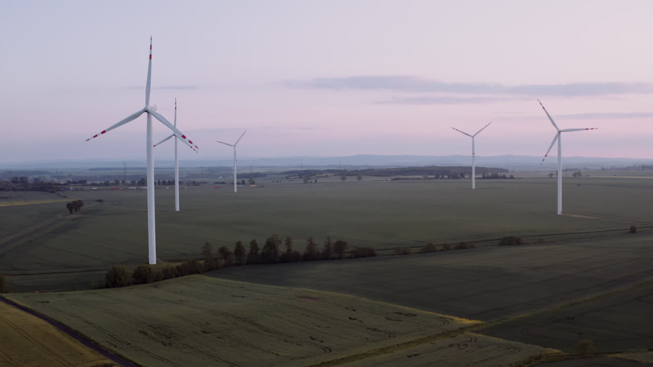 Wind Farm Aerial View at Dawn/Dusk