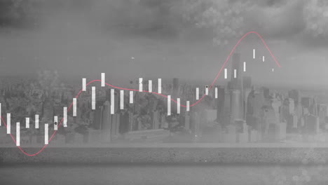 Animation-of-data-processing-and-diagrams-over-cityscape