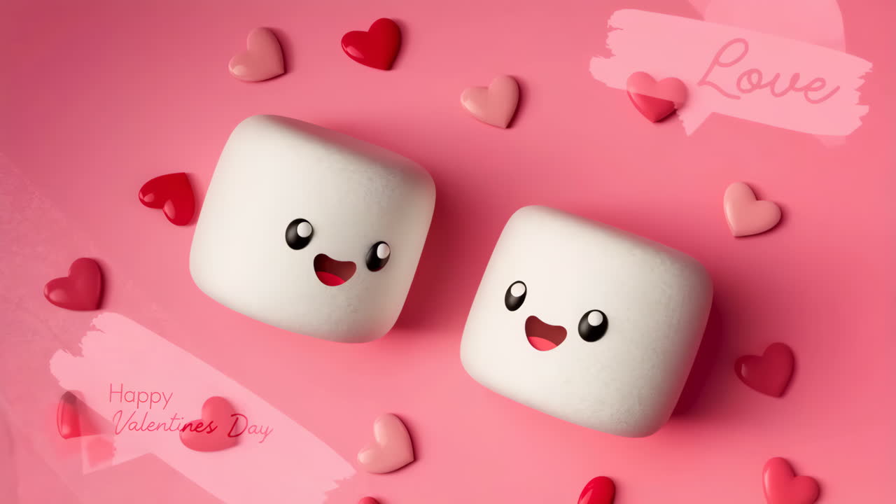 Cute Marshmallow Characters with Hearts for Valentine's Day