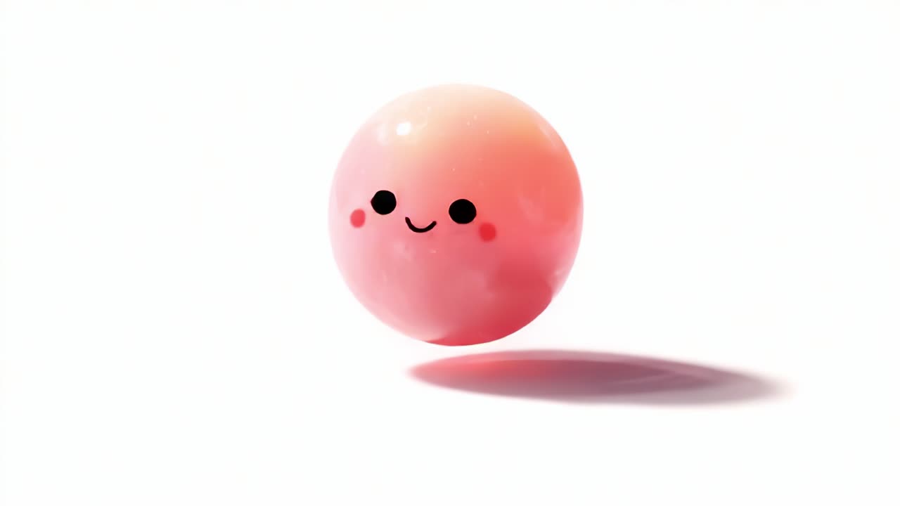 A cheerful and playful cartoon sphere with a smiling face dances joyfully in a vibrant and simple animated setting, capturing the essence of happiness and fun