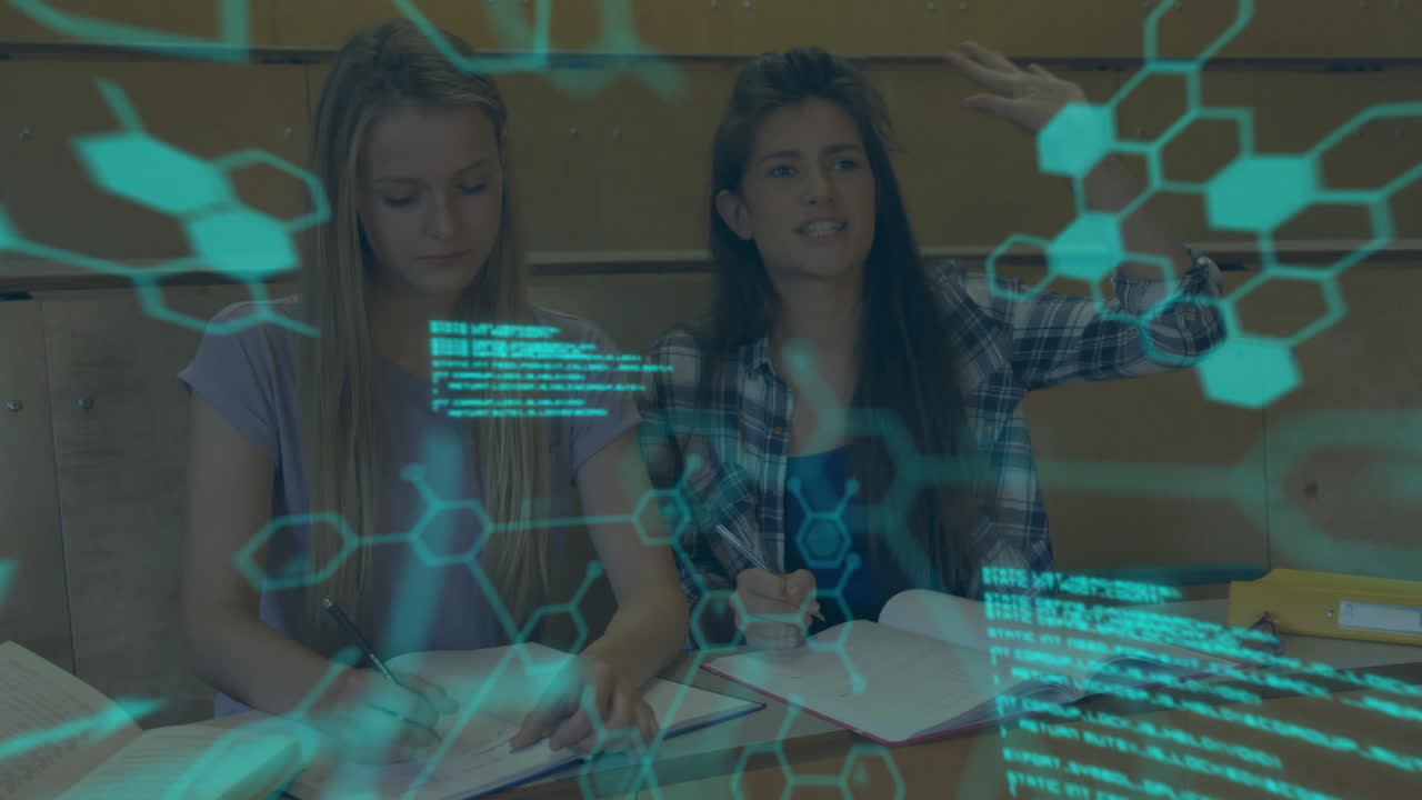 animación de fórmulas químicas y procesamiento de datos en diversas estudiantes femeninas