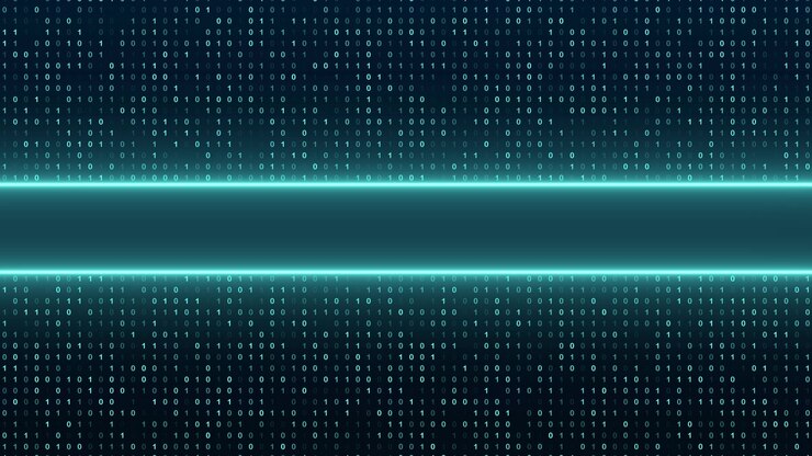 Digital Binary Code Background with Glowing Horizontal Light Beam