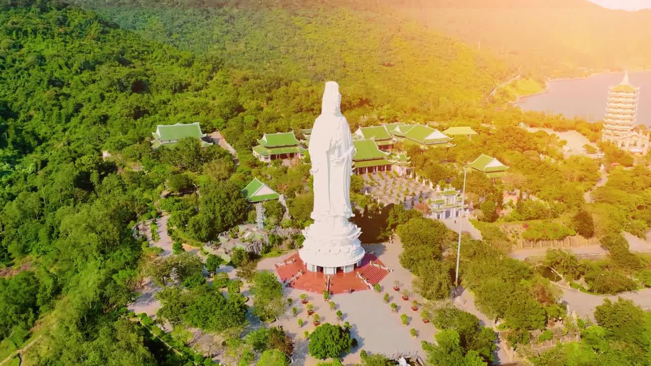 Aerial view of Ling Ung pagoda, Son Tra peninsula, Da Nang, Vietnam