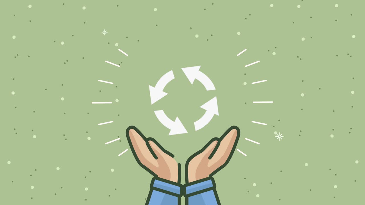 animación ecológica con las manos levantando flechas reciclar