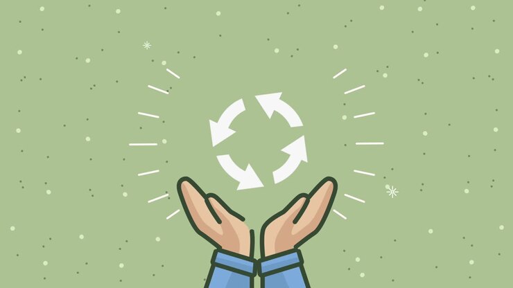 eco friendly animation with hands lifting arrows recycle