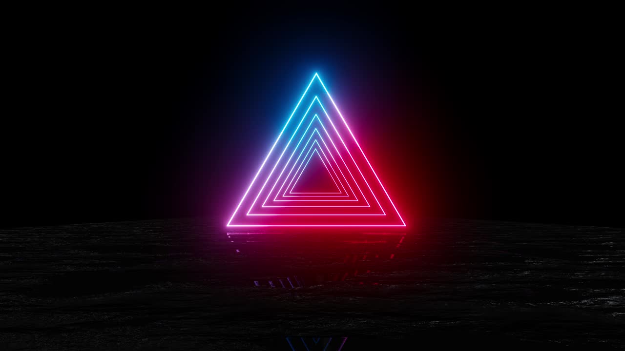 animación de moverse hacia adelante a los triángulos de neón. fondo oscuro