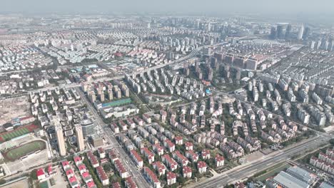drone aerial view of residential building in shanghai downtown