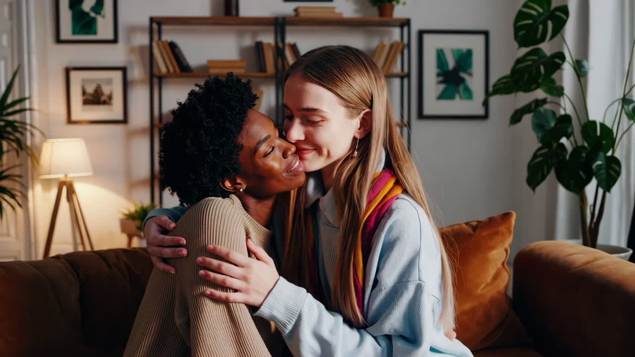 An intimate moment between a loving couple at home