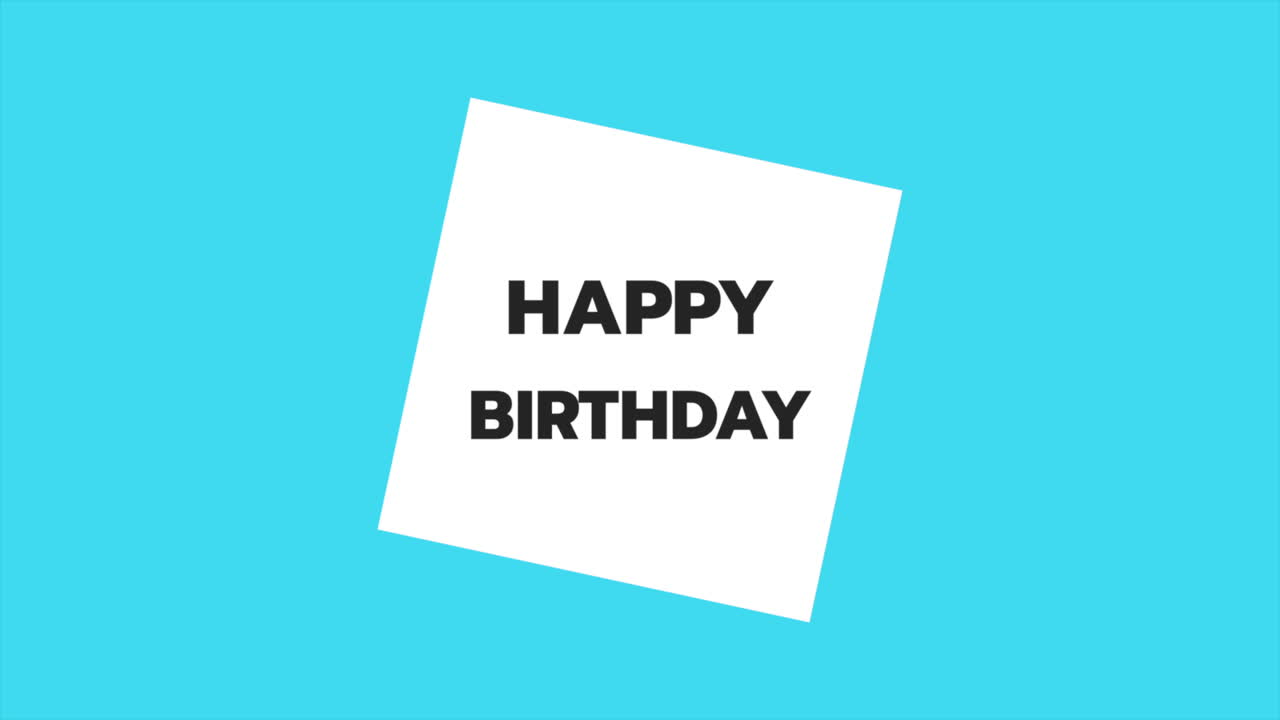 Animation intro text Happy Birthday on blue fashion and minimalism background with geometric frame