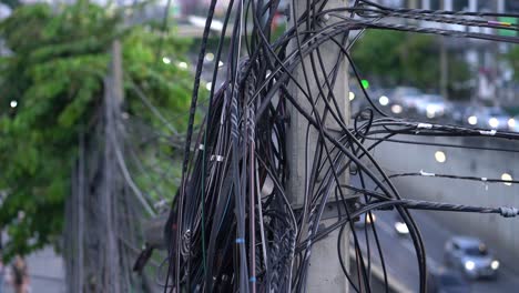 overhead communication and electricity cables in bangkok