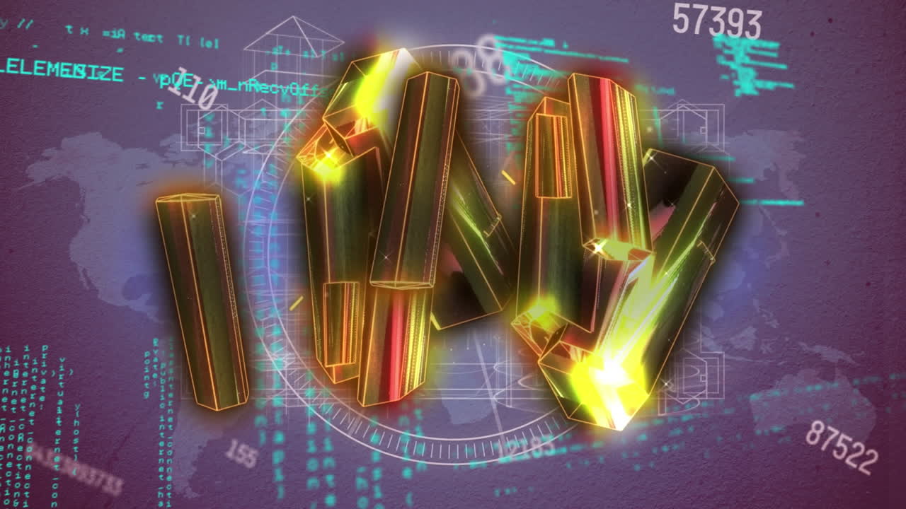 기하학적 패턴, 원, 숫자, 건물, 프로그래밍 언어 및 지도의 애니메이션