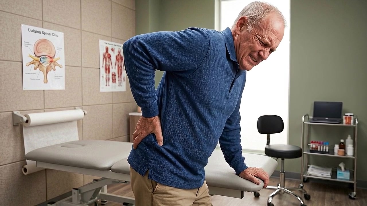 Senior Man Suffering From Back Pain in Doctor's Office