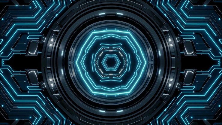 Abstract Futuristic Tunnel with Glowing Blue Hexagonal Lights
