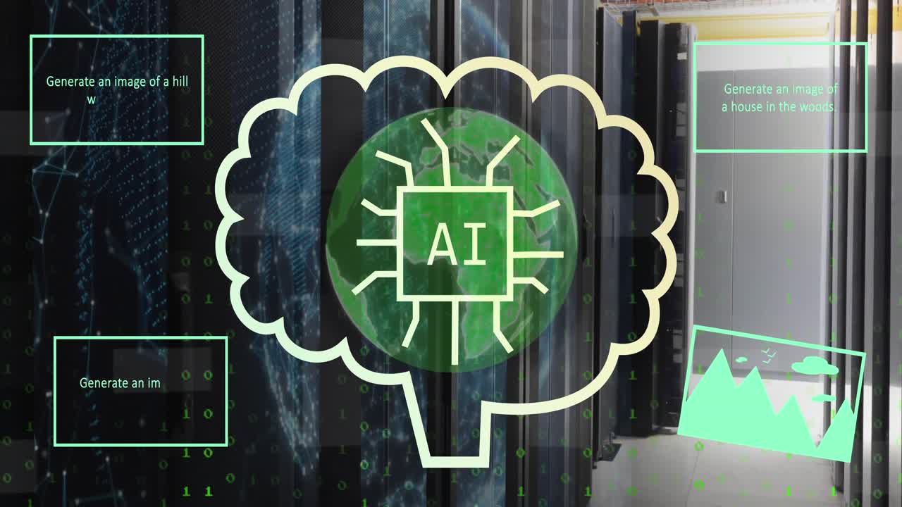 컴퓨터 서버를 통해 텍스트 및 데이터 처리의 애니메이션