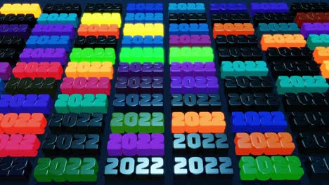 new year garland of numbers 2022 on plane. 4k new year's christmas composition with multicolor numbers 2022. neon light festive mood. bright christmas background. looped animation.