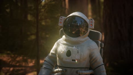 astronauta solitario en el bosque oscuro