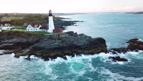 great aerial shot over the portland head lighthouse suggests americana or beautiful new england scenery 2