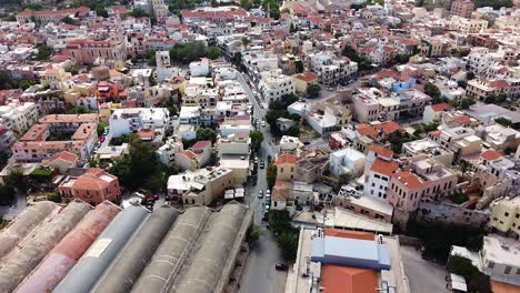 downtown rooftops of chania city in crete island, greece, aerial view