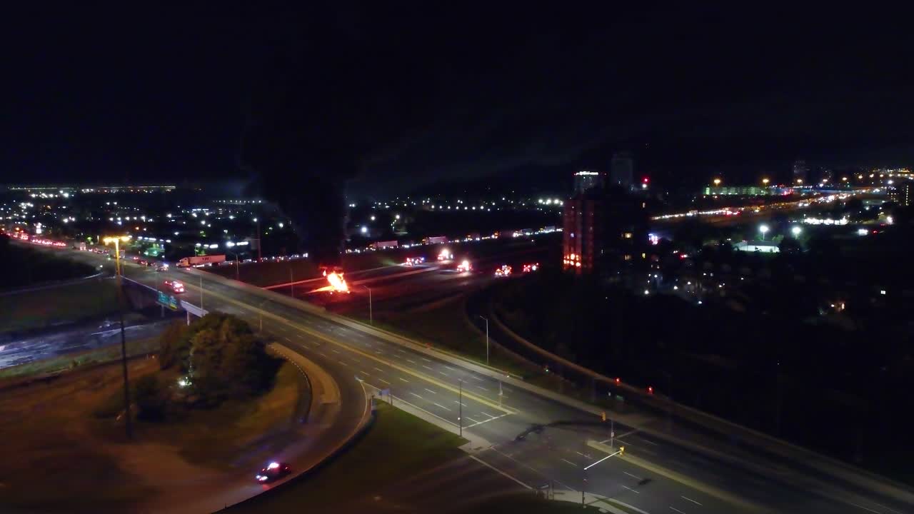 Horrific nighttime tanker explosion on highway, fiery blaze in Pickering, Canada