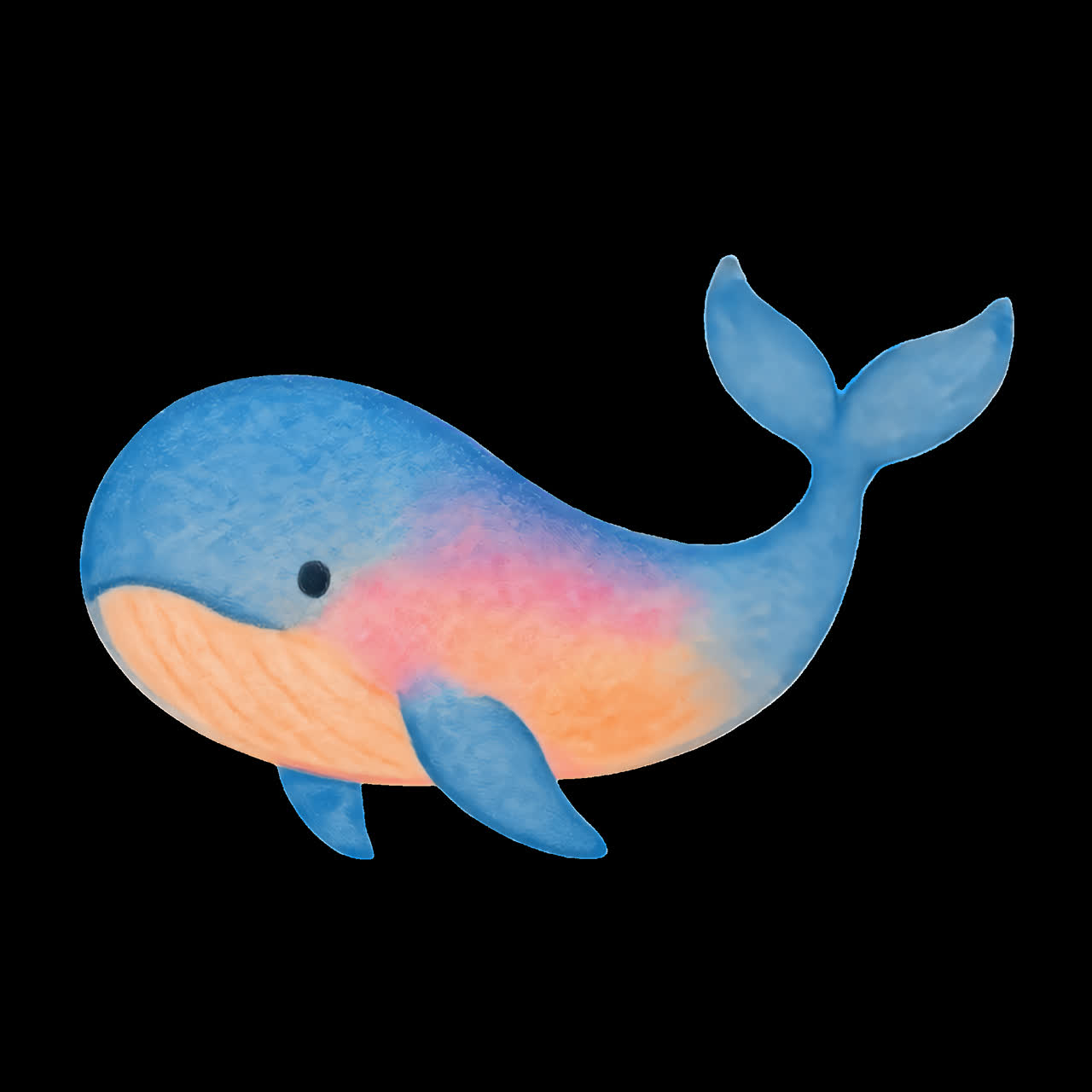 Colorful cartoon whale illustration animation isolated asset, transparent 4K video, alpha channel