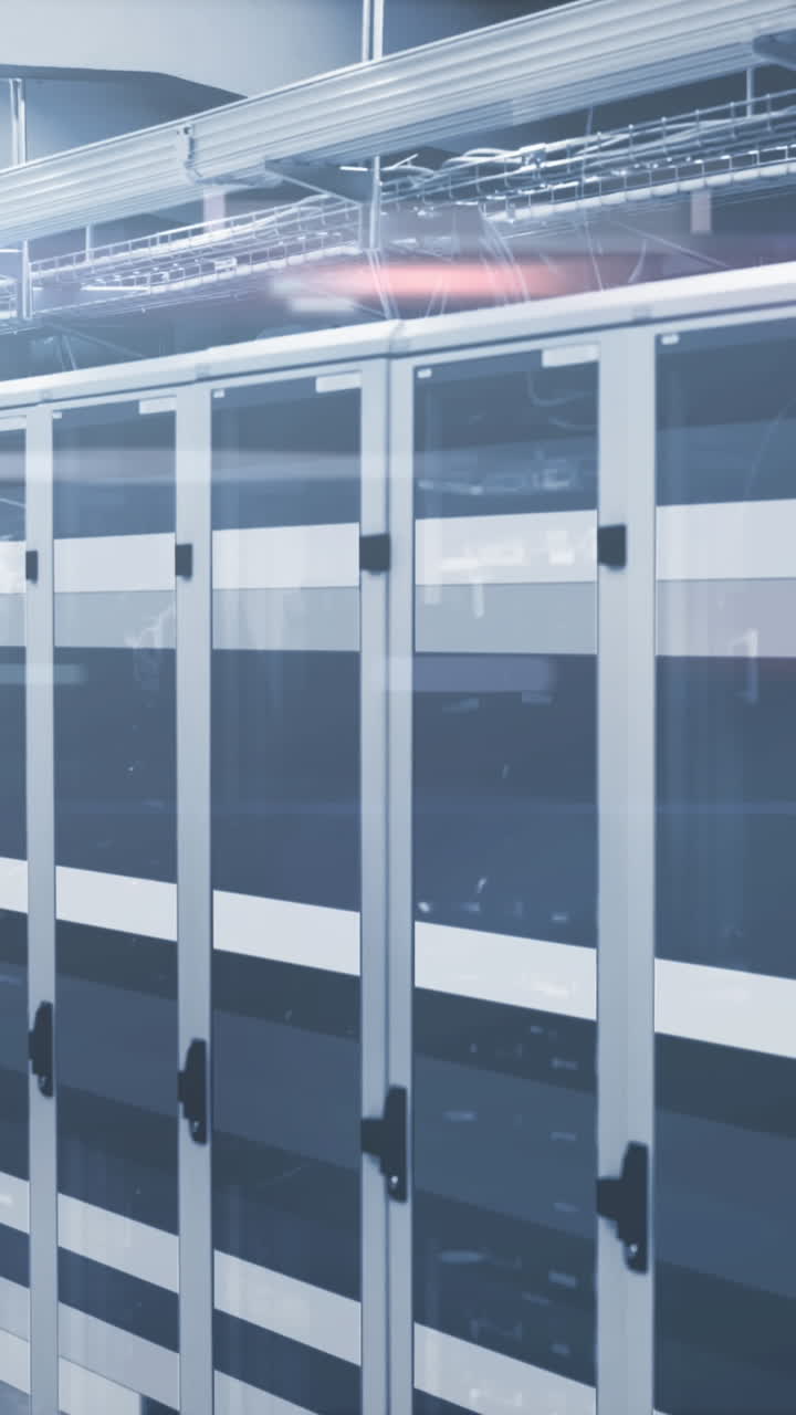 봉투와 함께 디지털 아이콘의 애니메이션과 컴퓨터 서버를 통해 데이터 처리