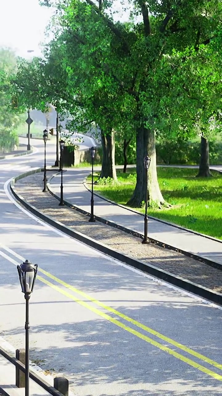 Sentiero pedonale accanto ad alberi e lampioni in un parco di giorno