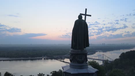 kyiv, ukraine aerial view in the morning at dawn: monument to vladimir the great