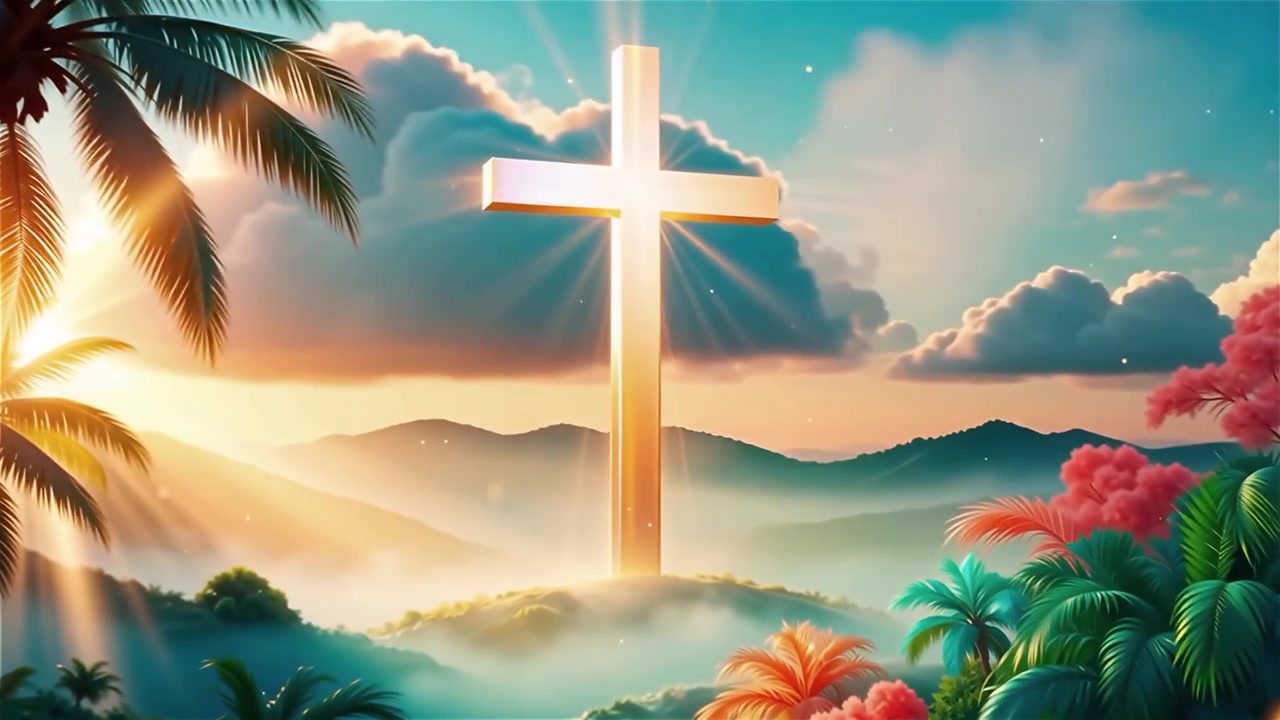 Croce Cristiana Luce Celestiale Sfondo per il Culto.