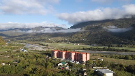 drone view of residential and majesty landscape in kakheti region, georgia