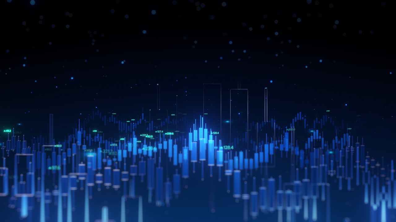 Blue stock market background candle chart financial data analysis trading investment stocks prices indicators dynamic futuristic technology global information movement animation loop