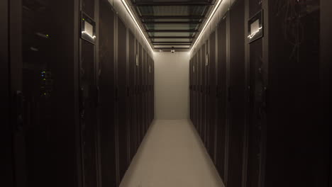 rows of rack server cabinets in server room
