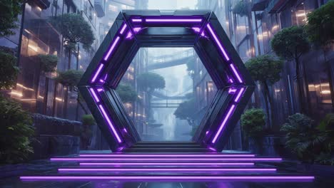 Futuristic Urban Gateway with Neon Purple Lights