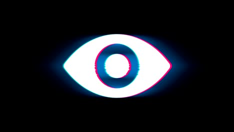 el símbolo de la vista del ojo humano en la animación vintage retro de glitch.