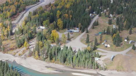bighorn campground on the bank of the red deer river in ya ha tinda ranch of alberta canada is home to many people camping in recreational vehicles with their horses