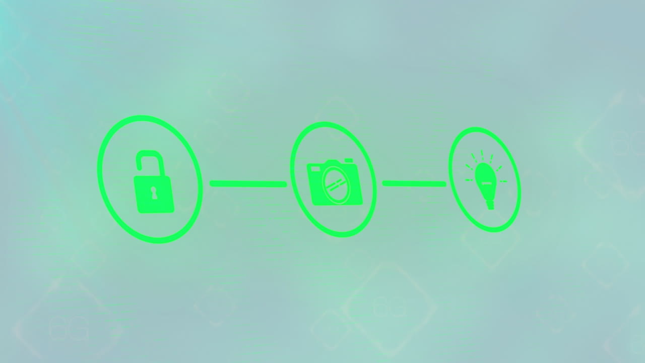 녹색 배경 위에 아이콘으로 연결 네트워크의 애니메이션