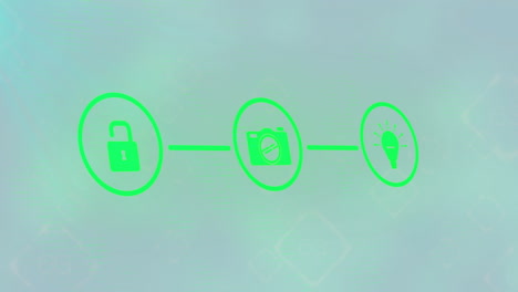 animación de la red de conexiones con iconos sobre fondo verde